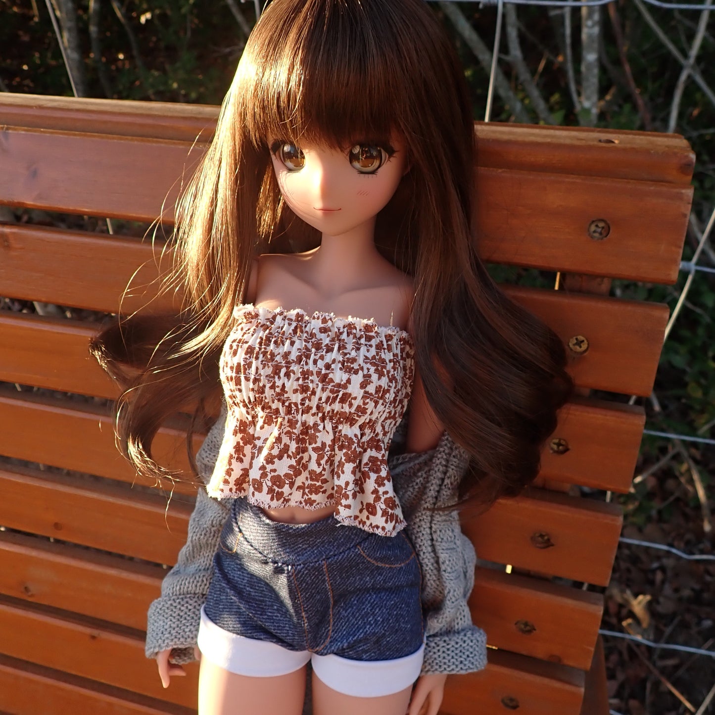 Smart doll shirred brown floral print tube top (Classic)