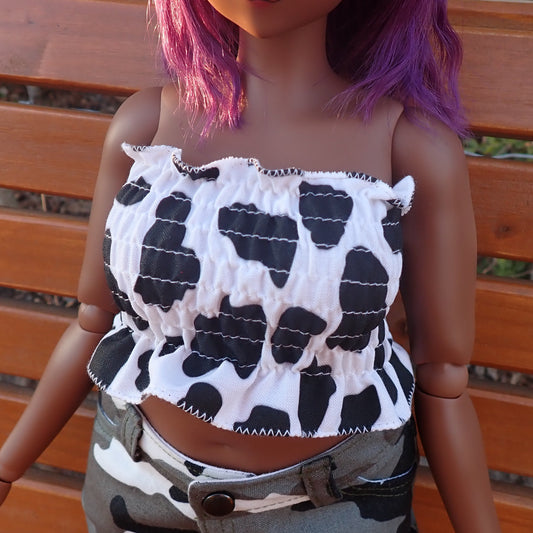 Smart doll shirred cow print tube top (Pear)