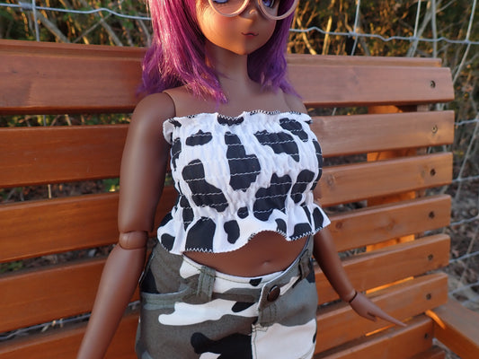 Smart doll shirred cow print tube top (Pear)