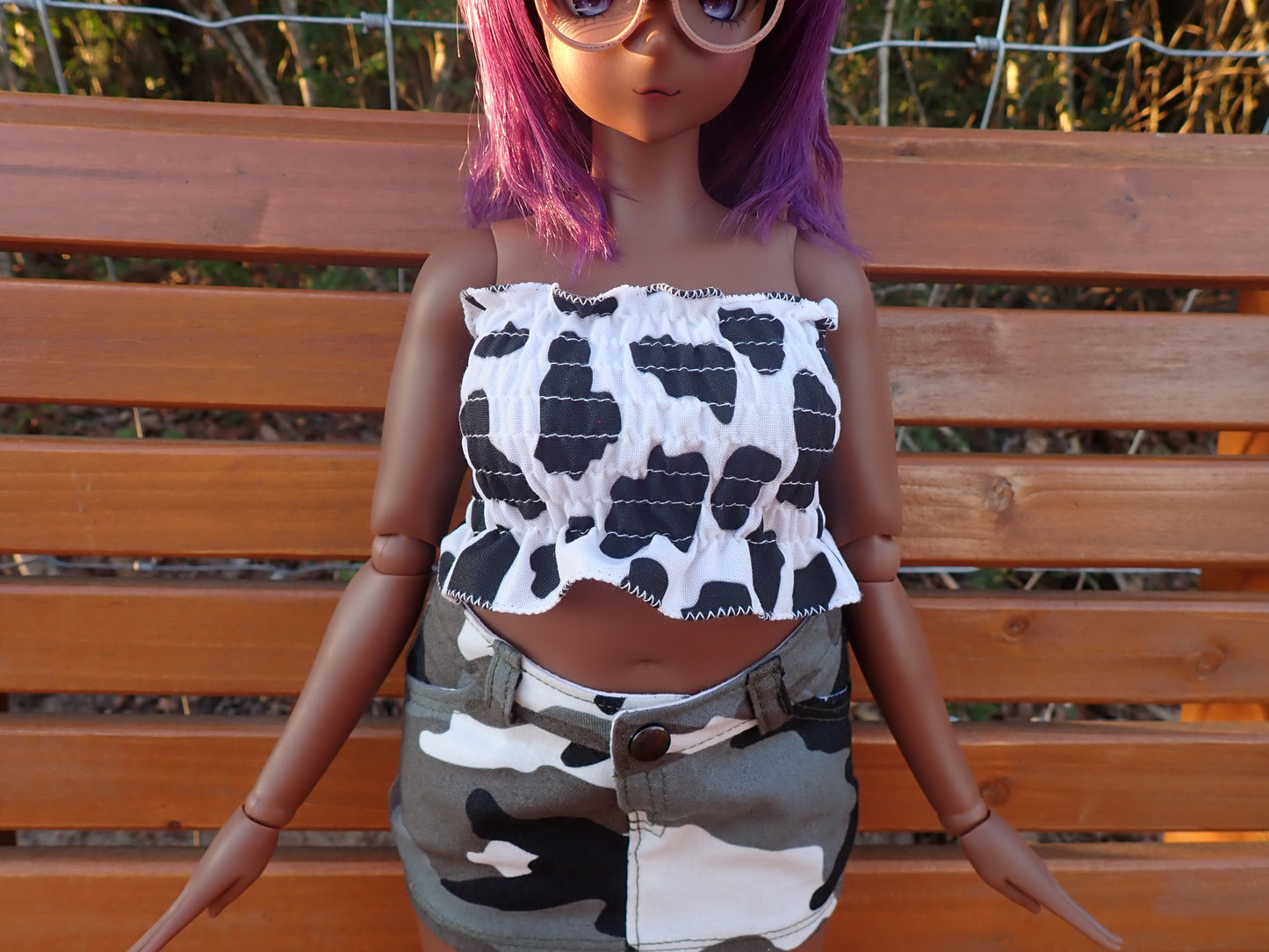 Smart doll shirred cow print tube top (Pear)