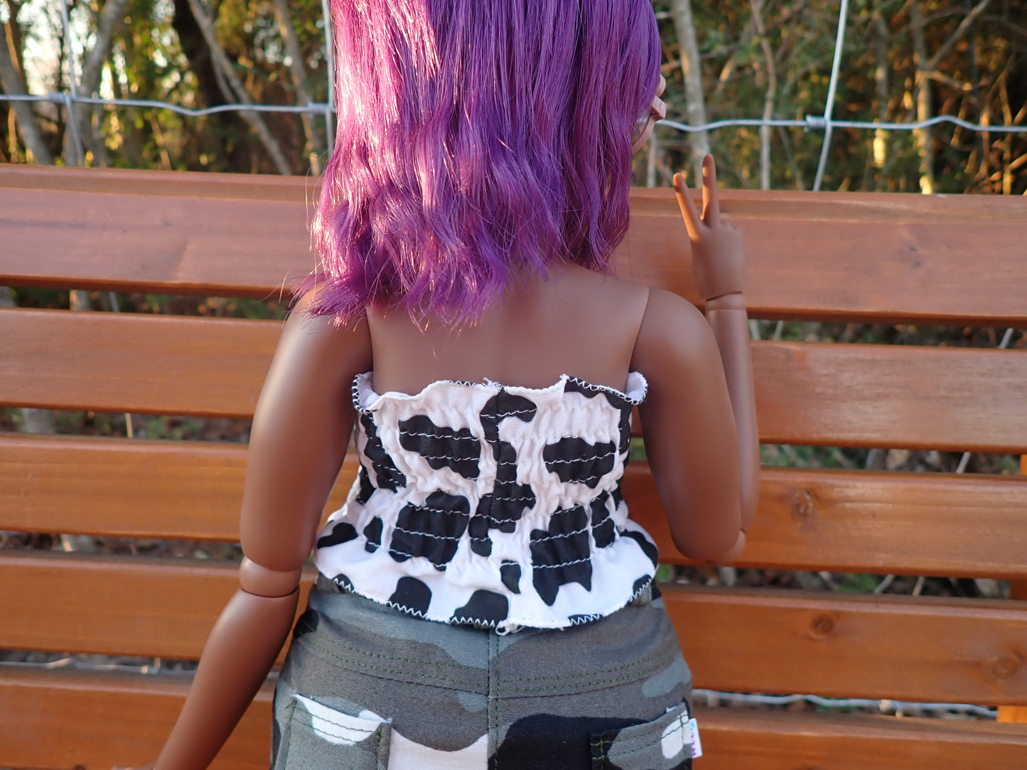 Smart doll shirred cow print tube top (Pear)