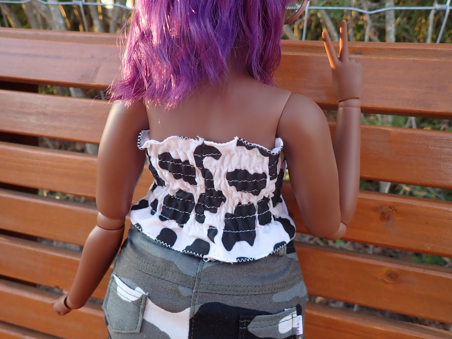 Smart doll shirred cow print tube top (Pear)