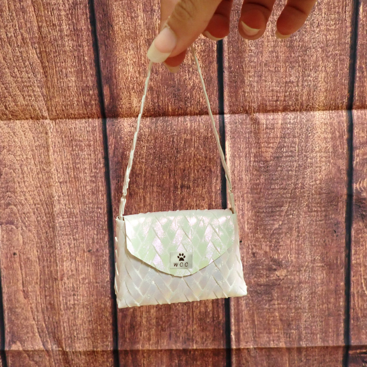 Smart doll iridescent woven purse
