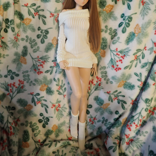 Smart doll Classic sweater dress and socks set off white ribbed knit