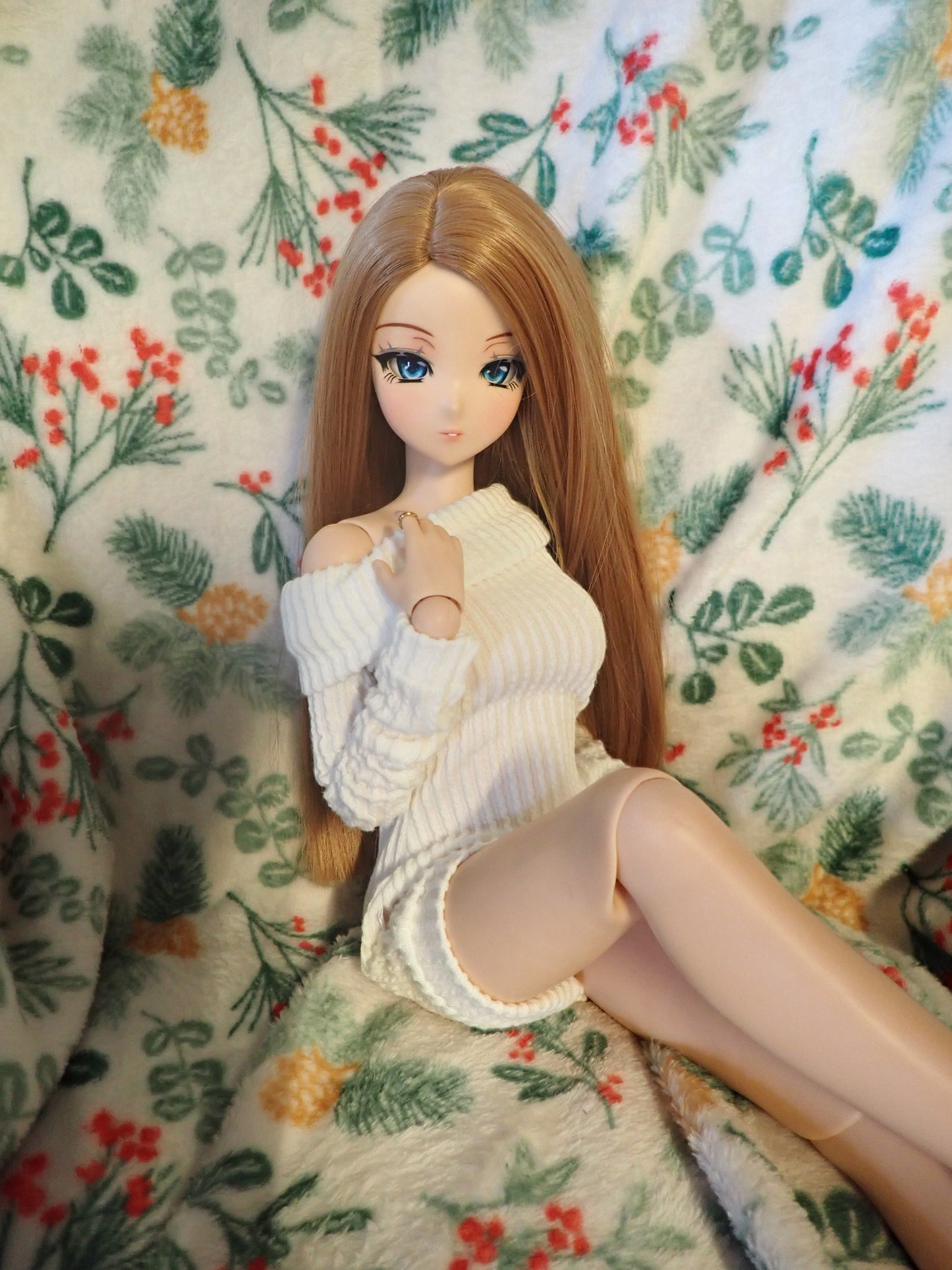 Smart doll Classic sweater dress and socks set off white ribbed knit