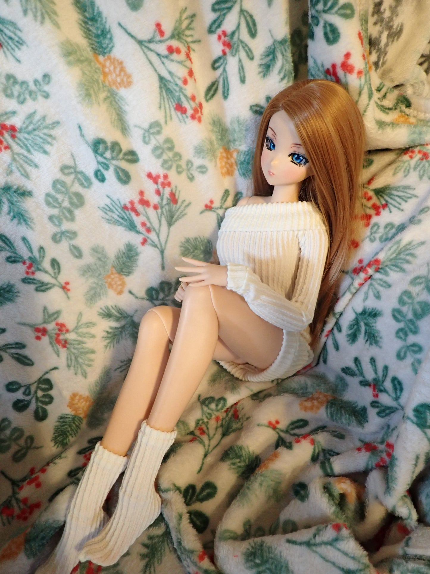 Smart doll Classic sweater dress and socks set off white ribbed knit