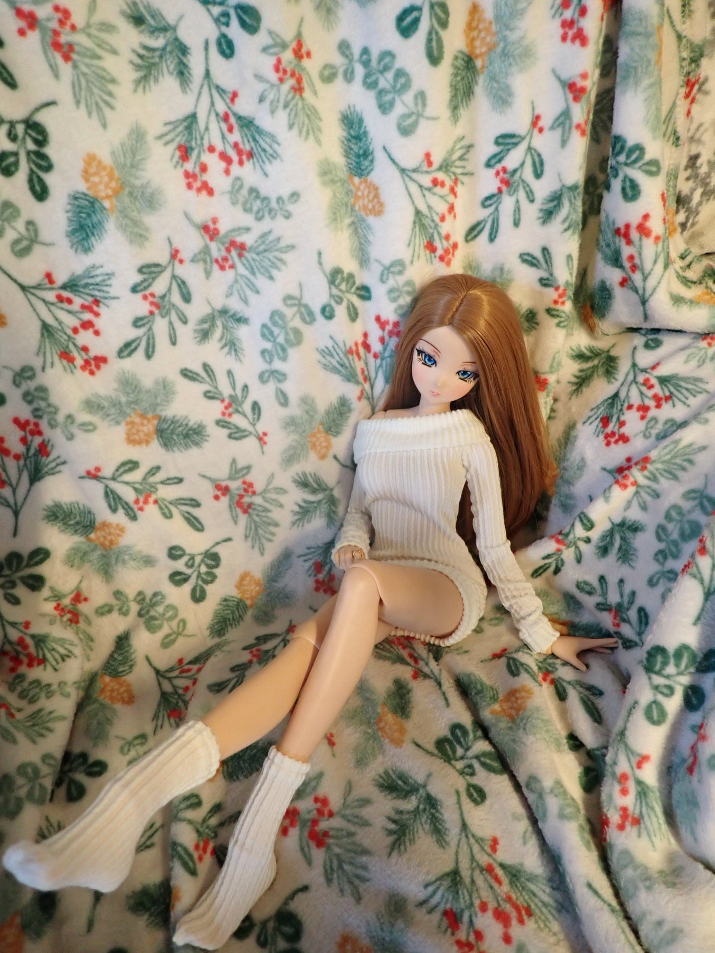 Smart doll Classic sweater dress and socks set off white ribbed knit