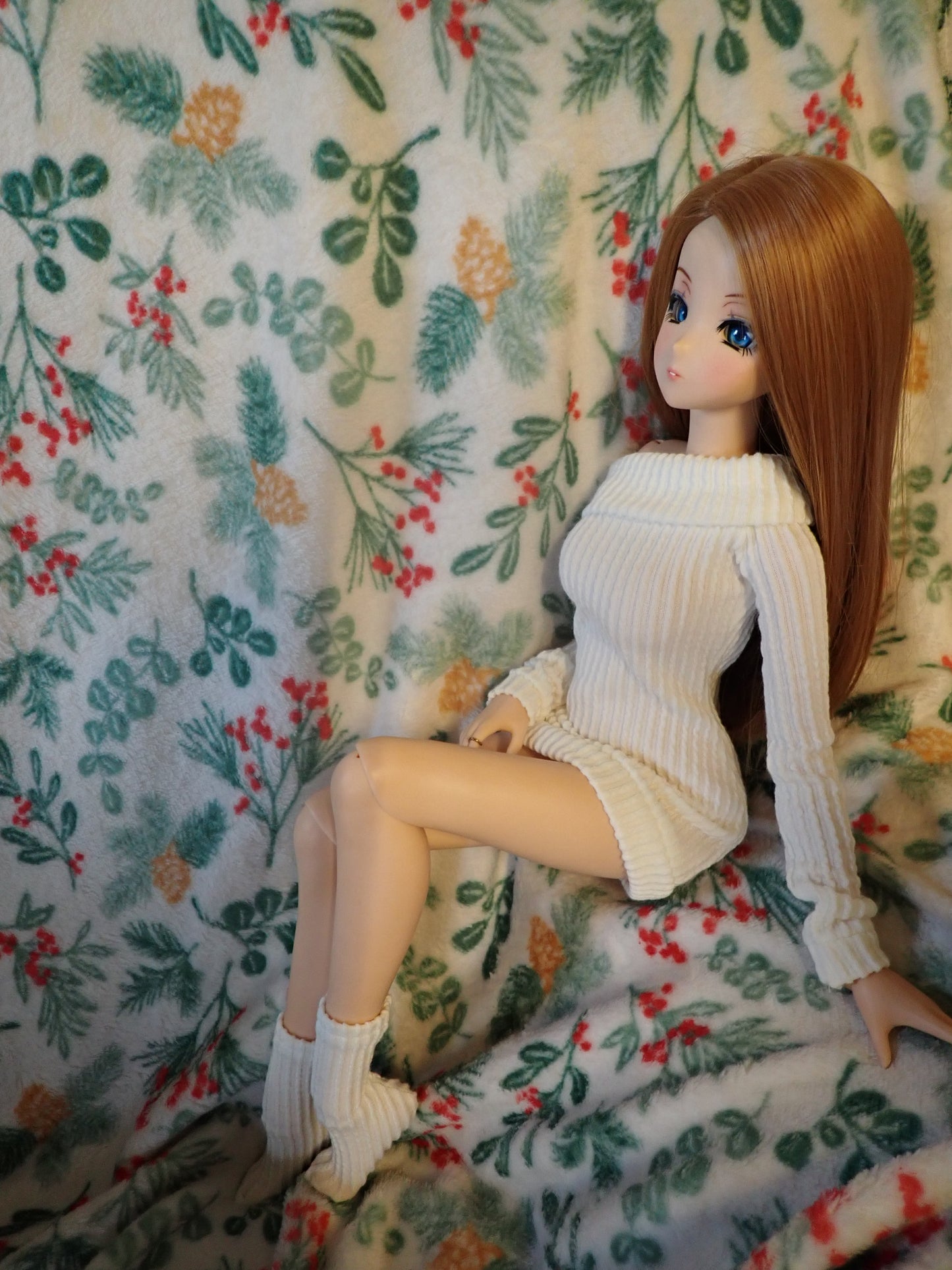 Smart doll Classic sweater dress and socks set off white ribbed knit