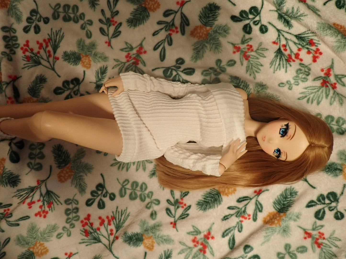 Smart doll Classic sweater dress and socks set off white ribbed knit