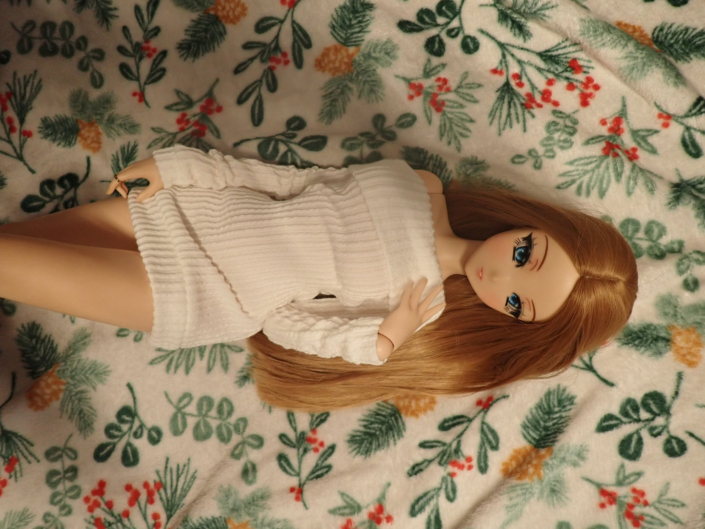 Smart doll Classic sweater dress and socks set off white ribbed knit