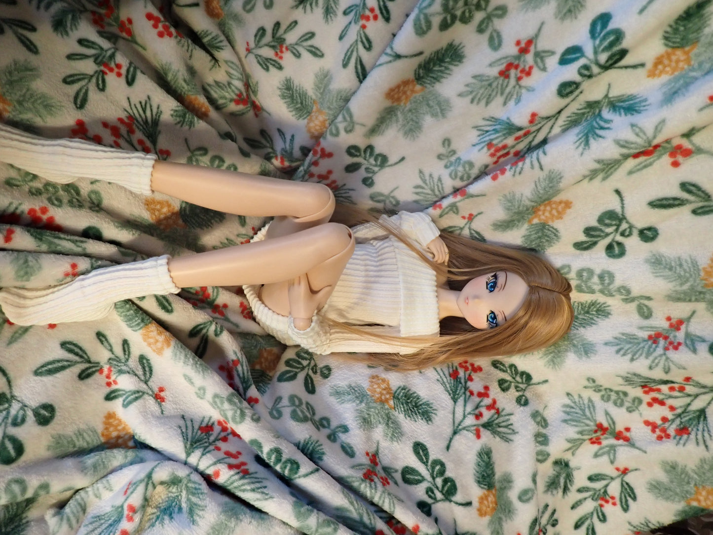 Smart doll Classic sweater dress and socks set off white ribbed knit