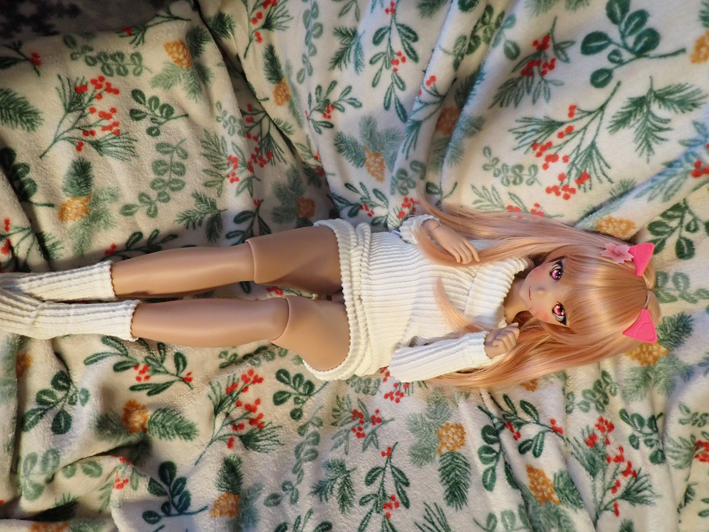 Smart doll PEAR sweater dress and socks set off white ribbed knit