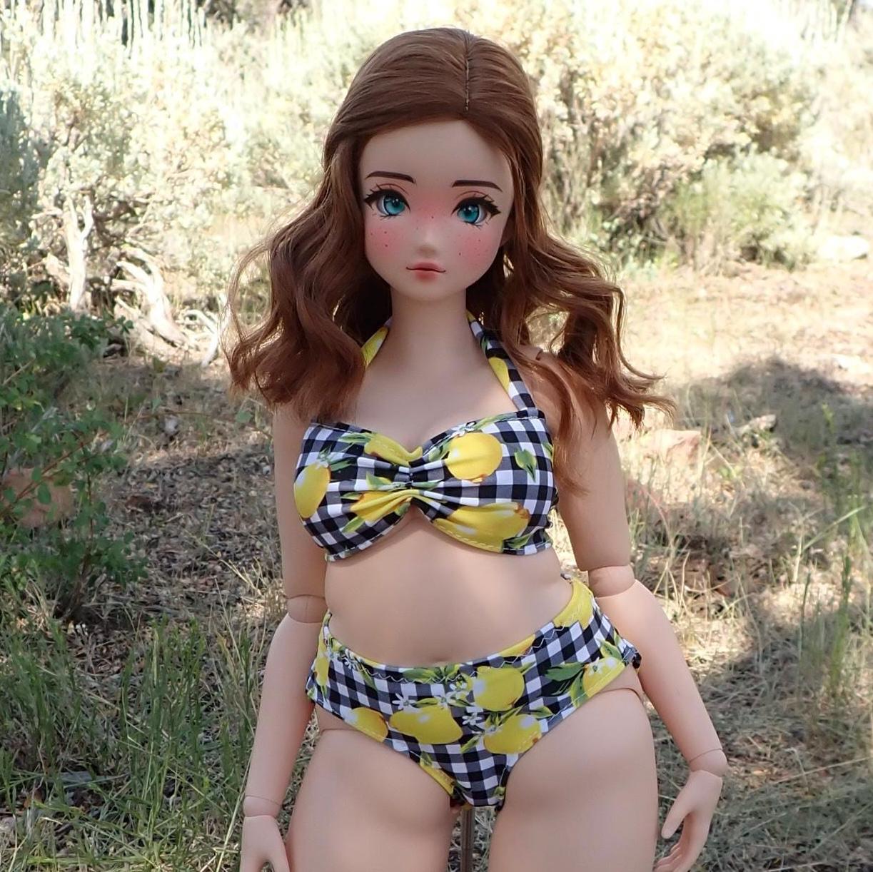 MADE TO ORDER Smart doll PEAR lemon gingham swimsuit bikini