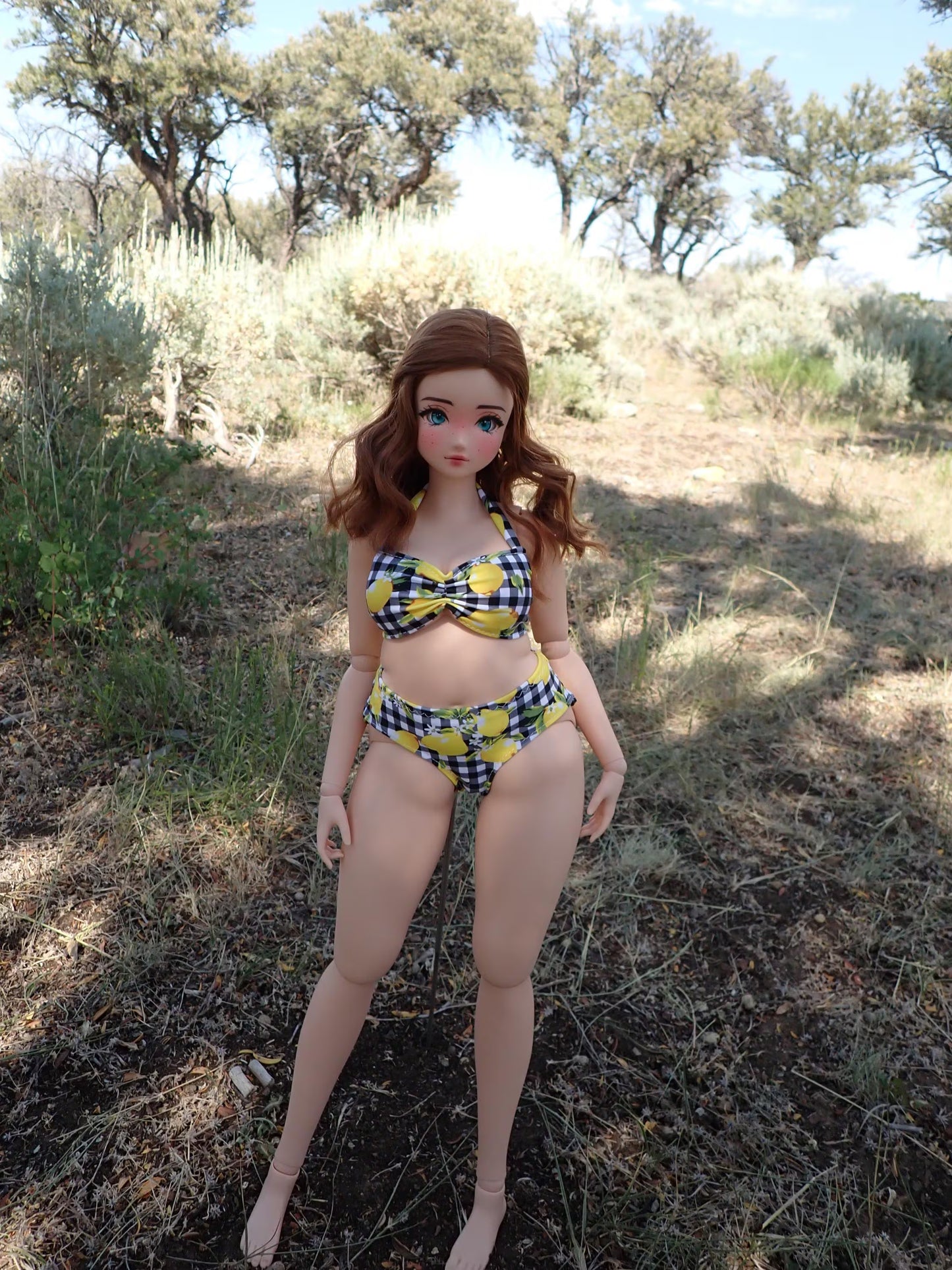 MADE TO ORDER Smart doll PEAR lemon gingham swimsuit bikini