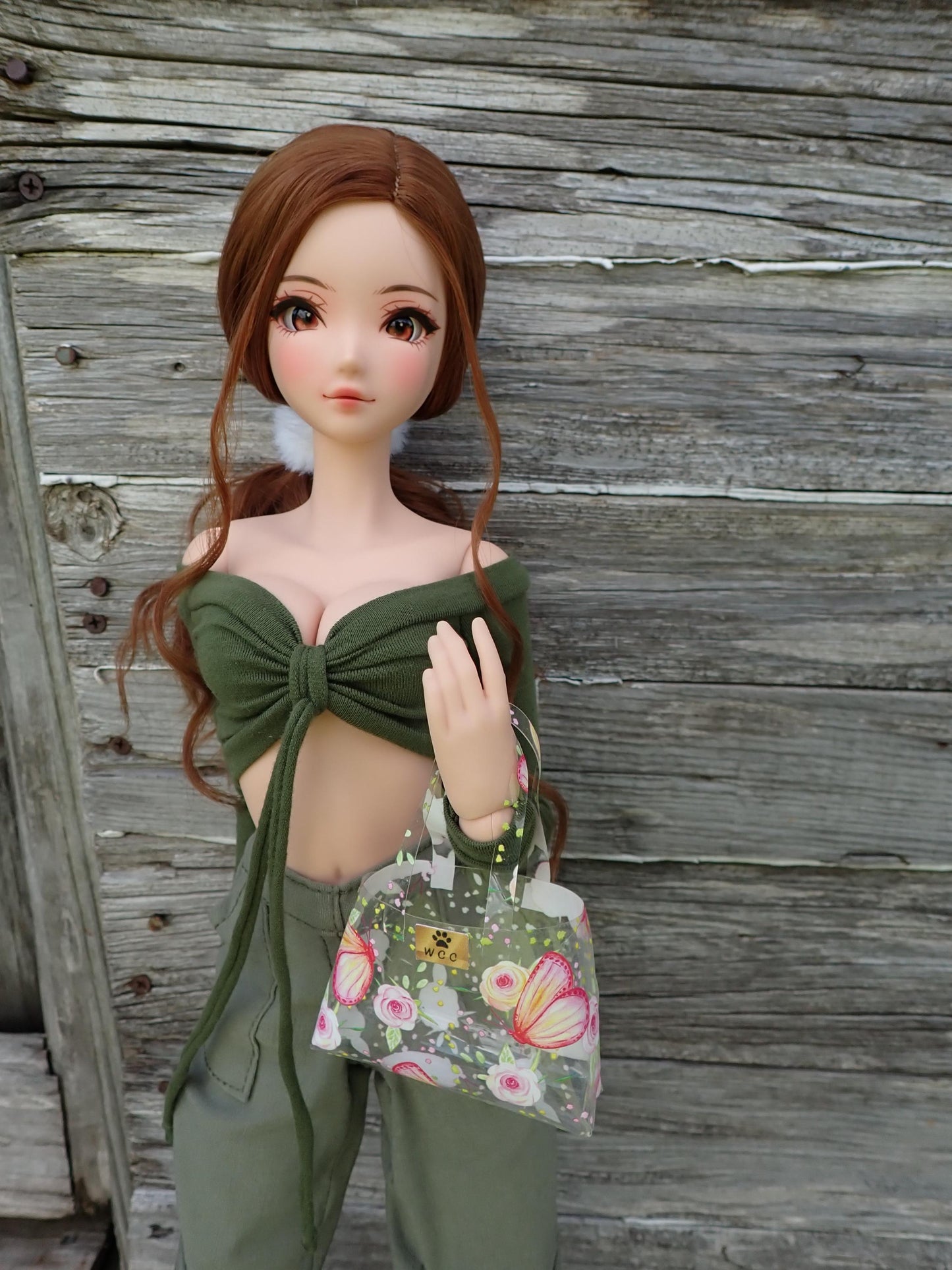 Smart doll clear butterfly flower print purse