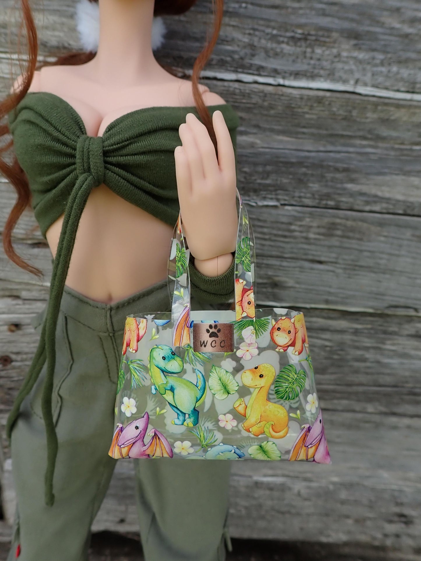 Smart doll clear cute dinosaur print purse