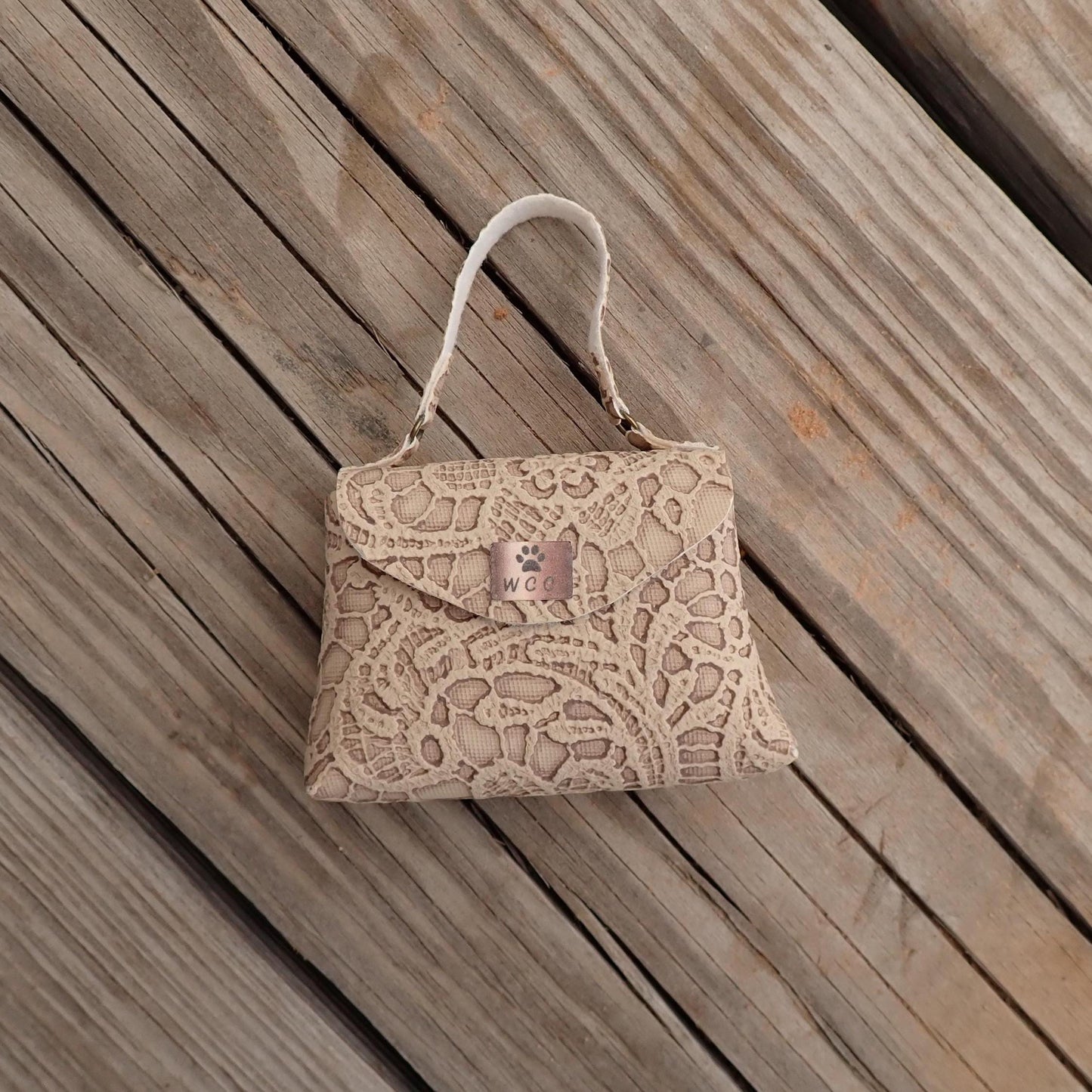 Smart doll beige embossed floral lace texture large purse