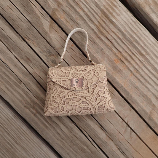 Smart doll beige embossed floral lace texture large purse