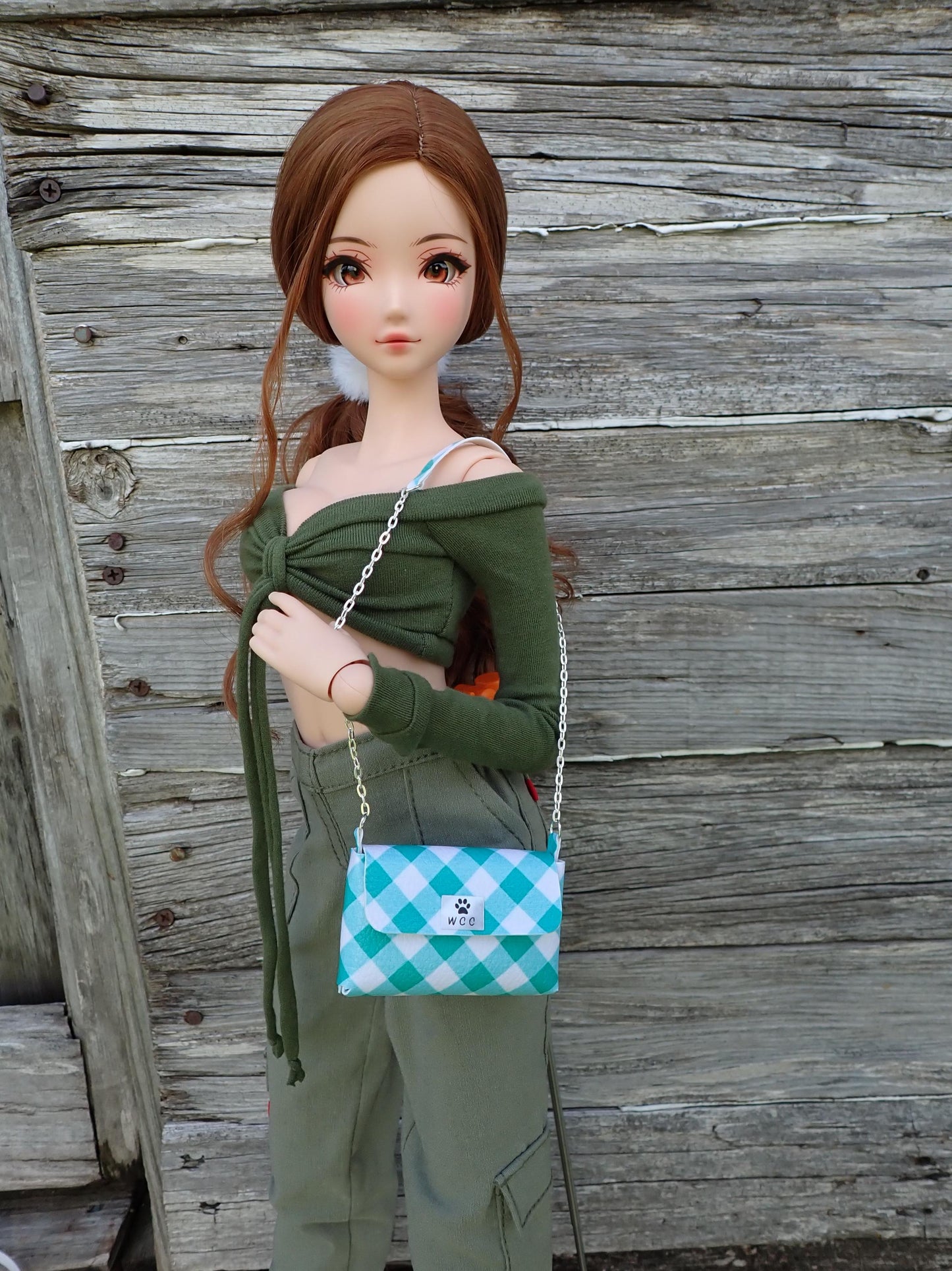 Smart doll purse teal plaid