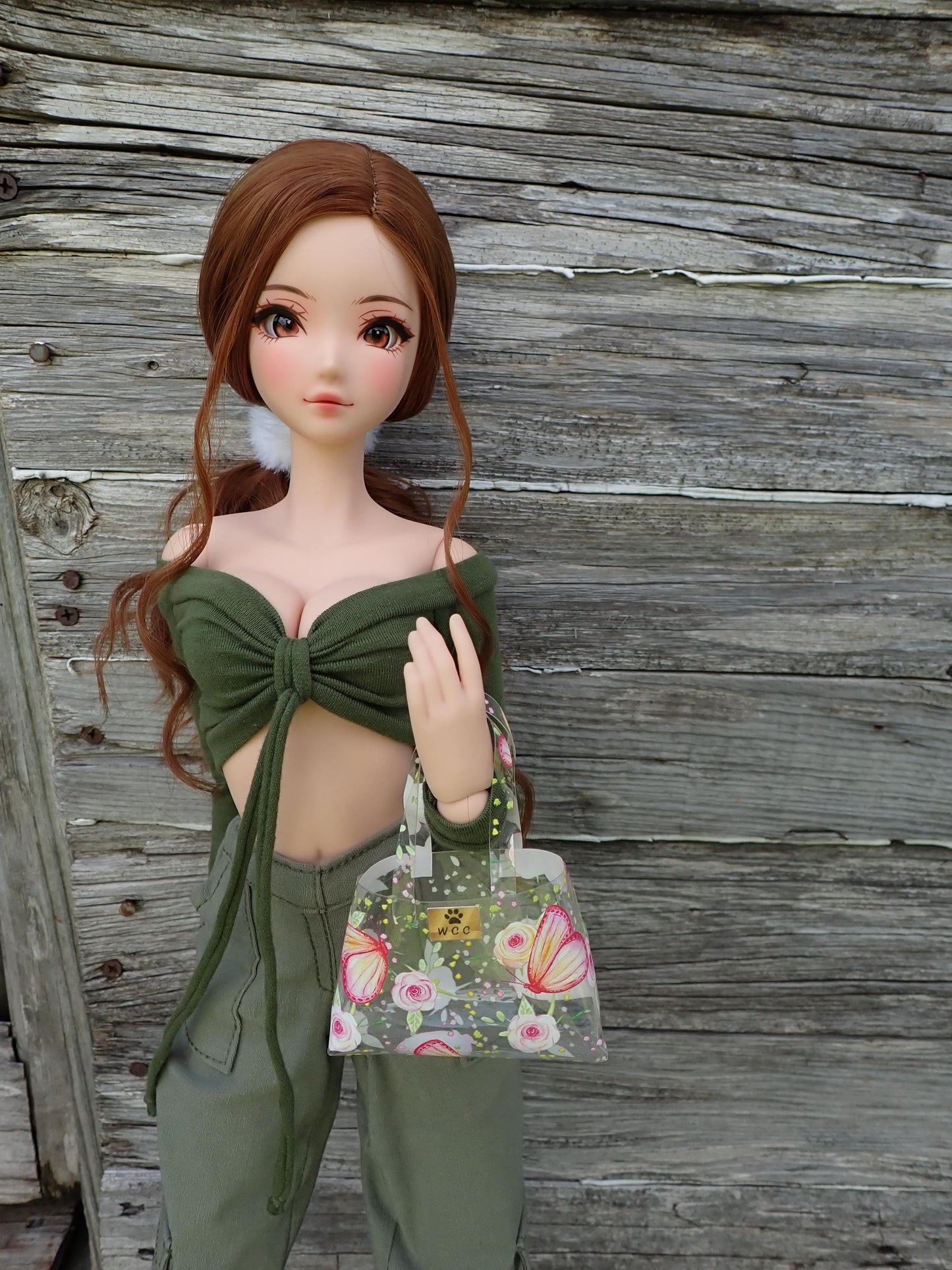 Smart doll clear butterfly flower print purse