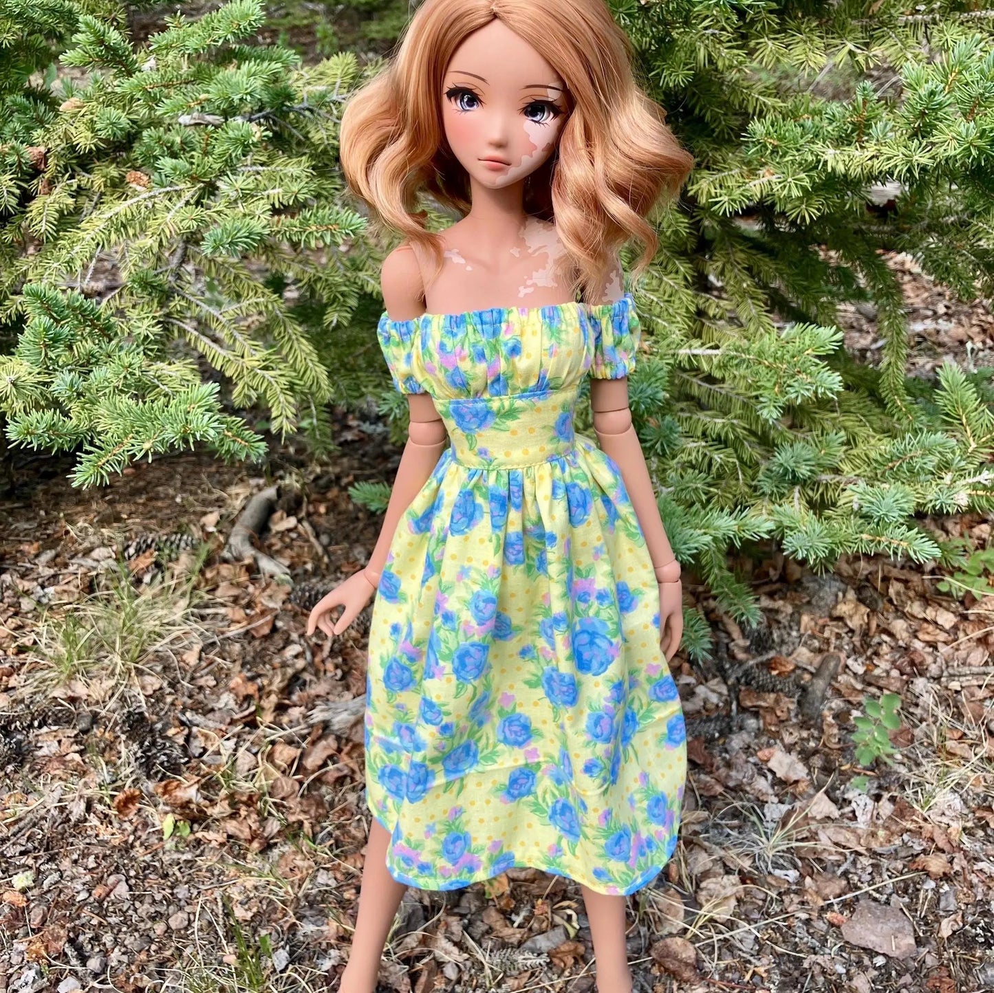MADE TO ORDER Smart doll yellow and blue rose sundress puffy sleeves