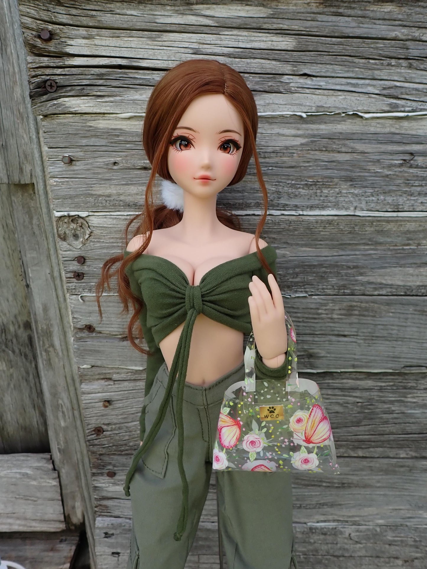 Smart doll clear butterfly flower print purse