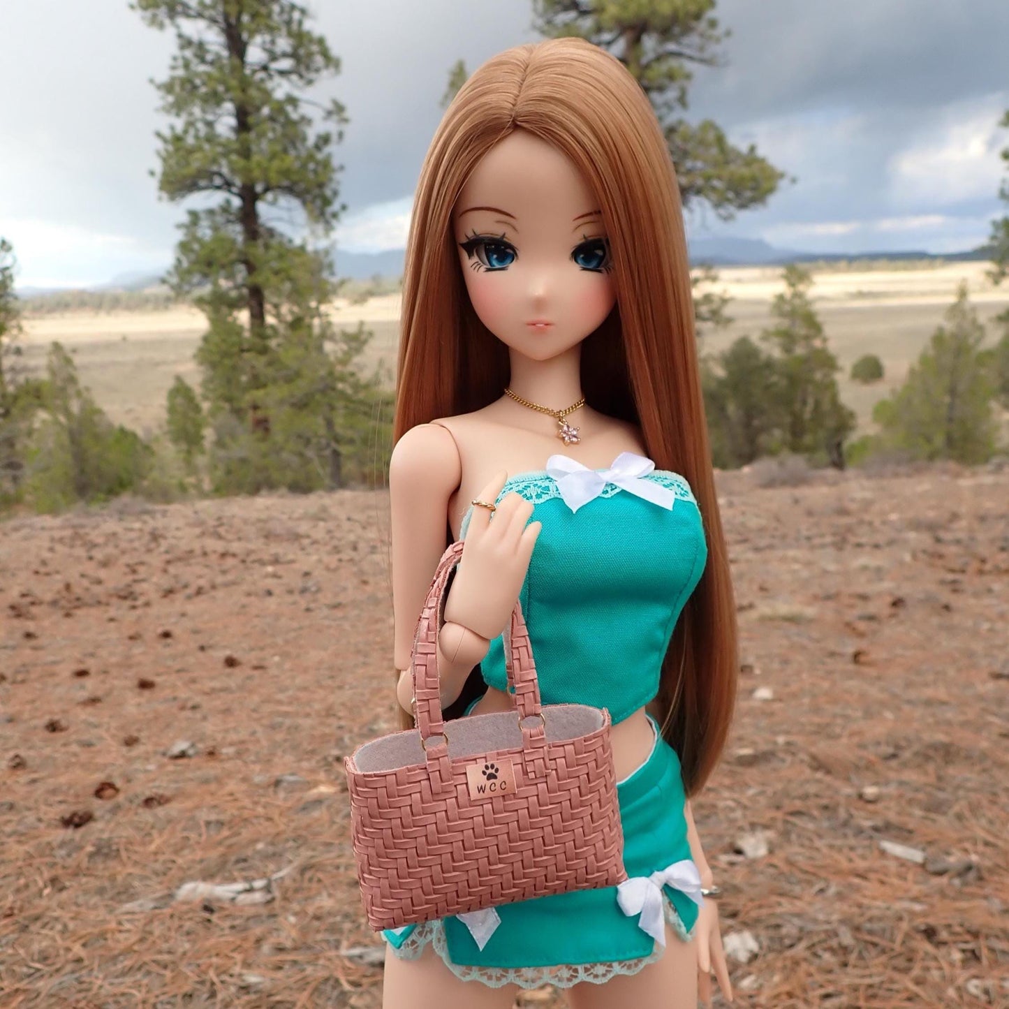 Smart doll mauve embossed woven texture tote bag purse