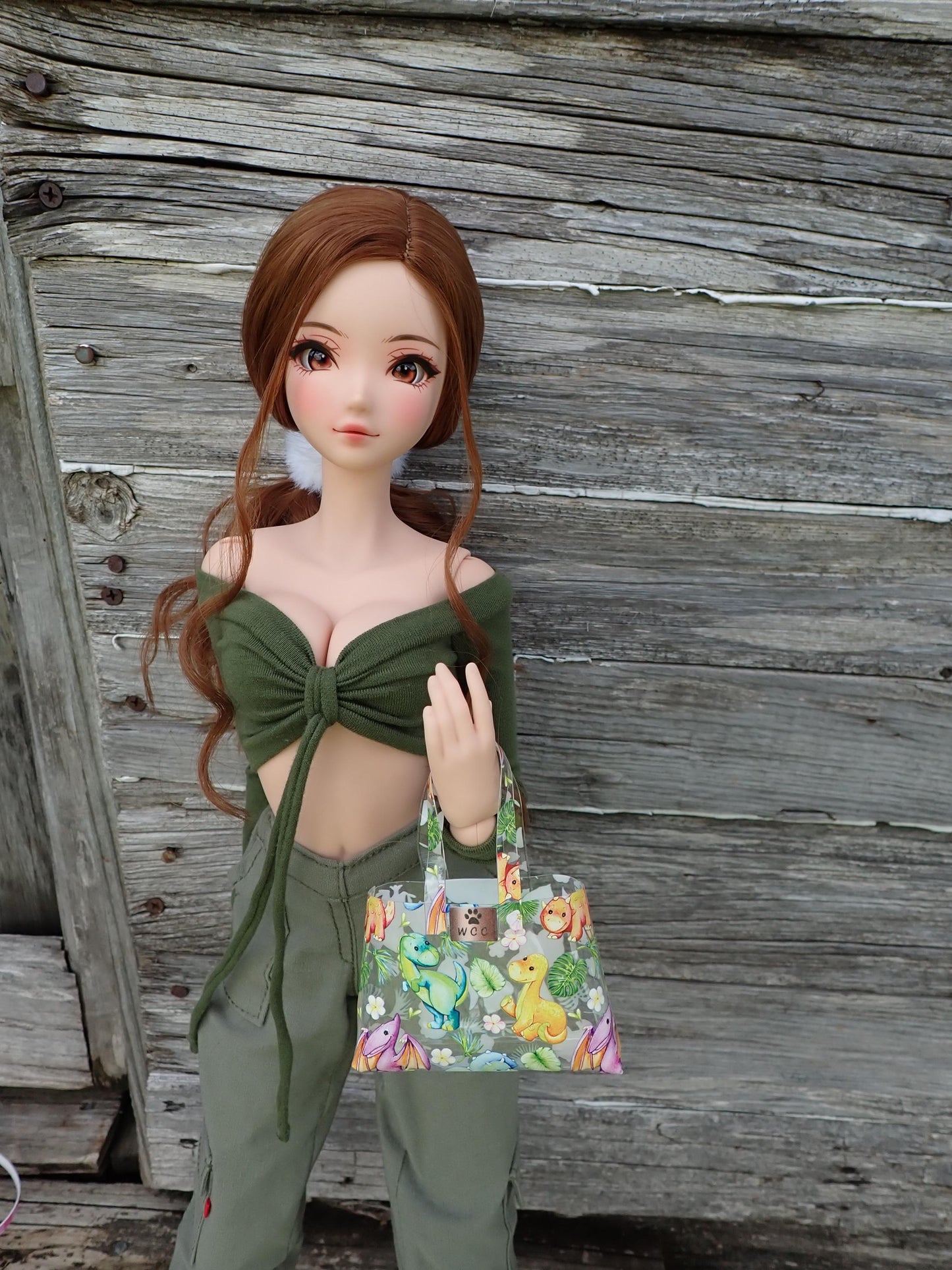 Smart doll clear cute dinosaur print purse
