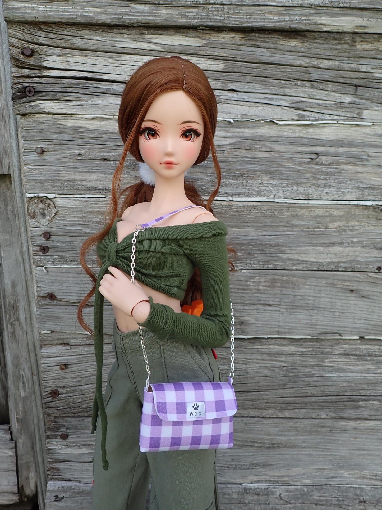 Smart doll purse purple plaid