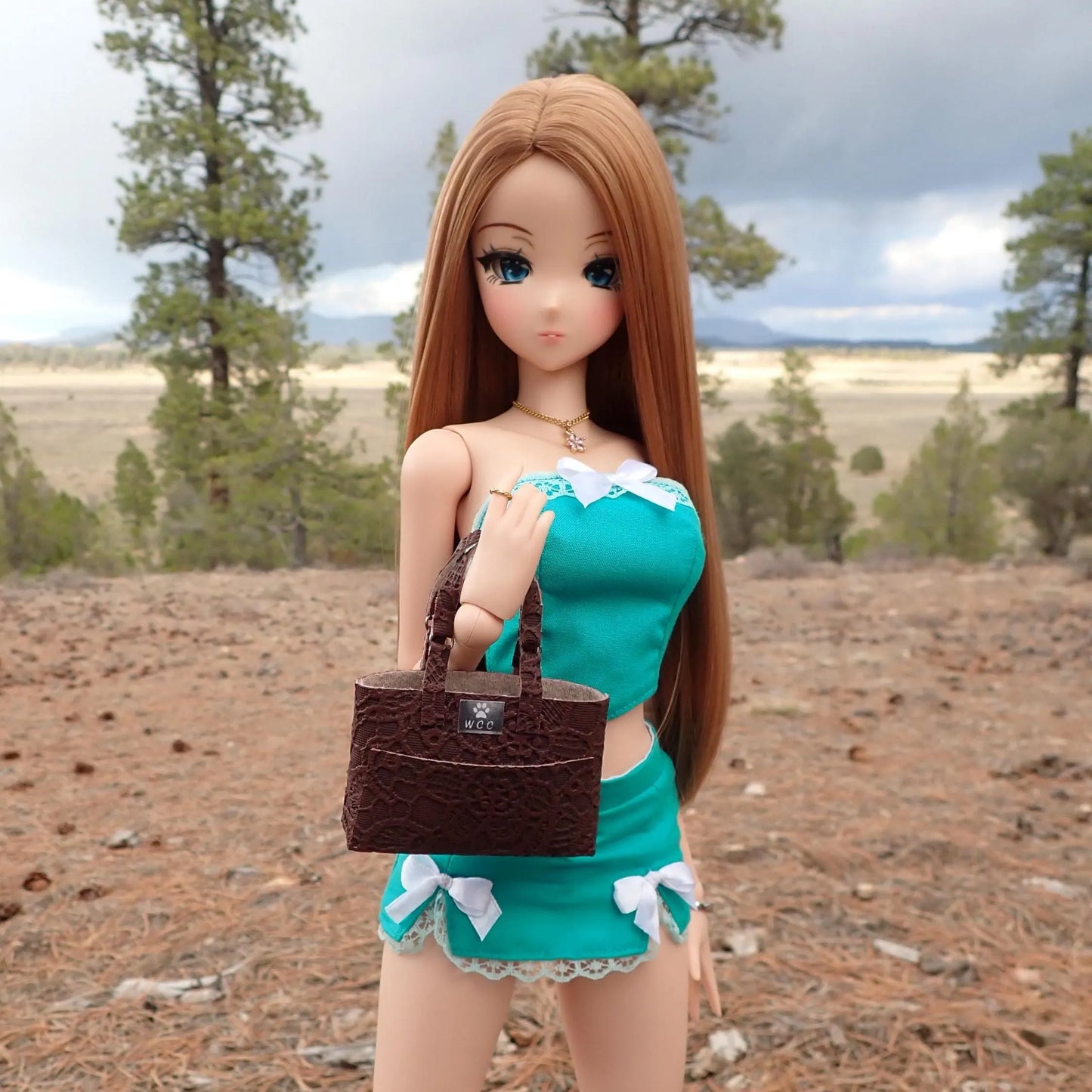 Smart doll mahogany embossed floral lace texture tote bag purse