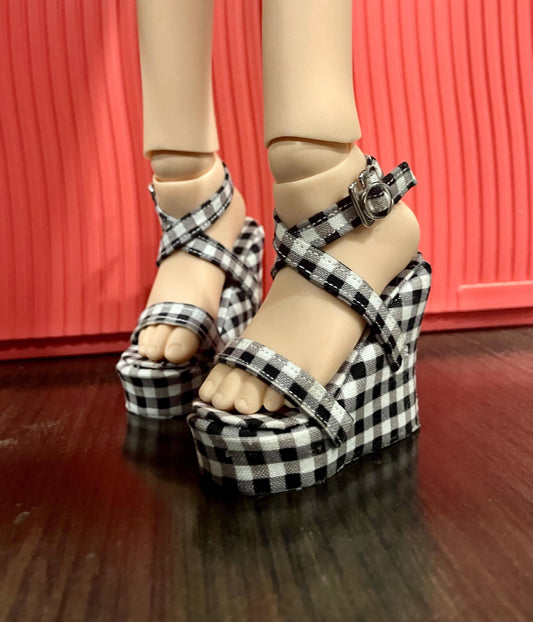 MADE TO ORDER Smart doll black gingham wedge heels shoes